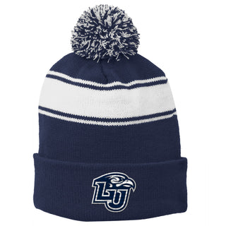 Liberty Flames Primary Logo Stripe Pom Pom Beanie