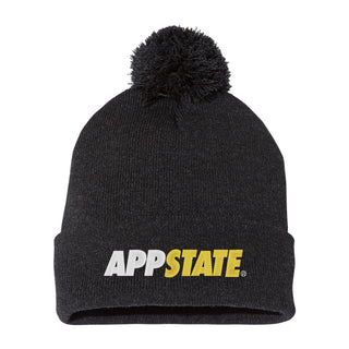 App State Wordmark Pom Pom Cuffed Beanie - Heather Charcoal