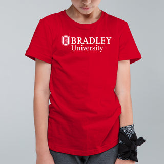 Bradley University Braves Basic Block Cotton Short Sleeve Youth T Shirt - Red