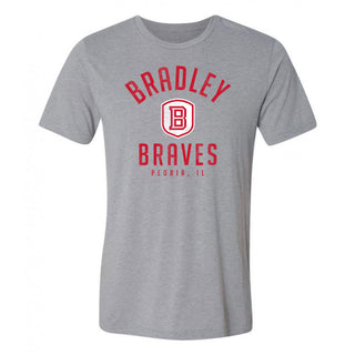 Bradley University Braves Division Arch Canvas Triblend Short Sleeve T Shirt - Athletic Grey
