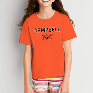 Campbell University Fighting Camels Arch Logo Basic Cotton Youth Short Sleeve T-Shirt - Orange
