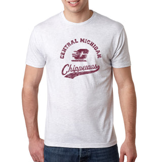 Central Michigan Retro Script NLA Triblend T-Shirt - Heather White