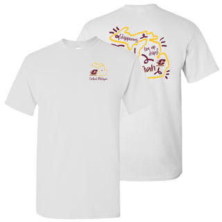 Central Michigan University Chippewas Playful Sketch Short Sleeve T Shirt - White