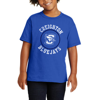 Creighton University Bluejays Distressed Circle Logo Youth Short Sleeve T Shirt - Royal