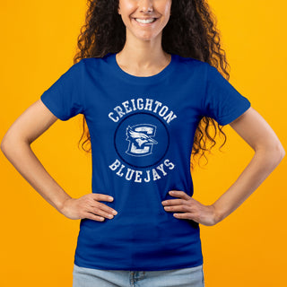 Creighton University Bluejays Distressed Circle Logo Womens Short Sleeve T Shirt - Royal