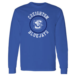 Creighton University Bluejays Distressed Circle Logo Long Sleeve T Shirt - Royal