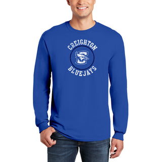 Creighton University Bluejays Distressed Circle Logo Long Sleeve T Shirt - Royal