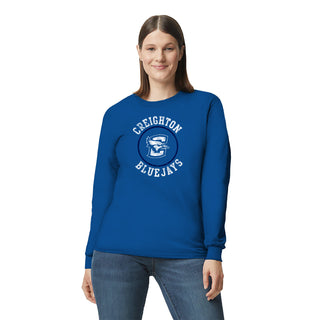 Creighton University Bluejays Distressed Circle Logo Long Sleeve T Shirt - Royal