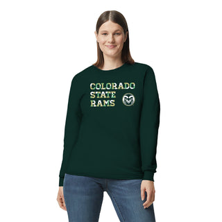 Colorado State University Rams Patchwork Cotton Long Sleeve T Shirt - Forest