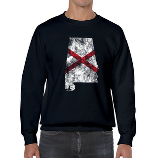 Alabama Distressed State Flag Outline Crewneck Sweatshirt - Black