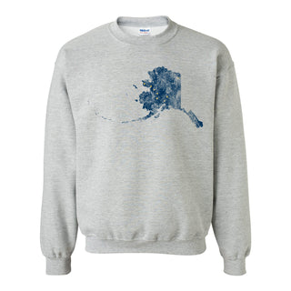 Alaska Distressed State Flag Outline Crewneck Sweatshirt - Sport Grey