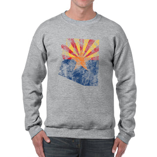 Arizona Distressed State Flag Outline Crewneck Sweatshirt - Sport Grey