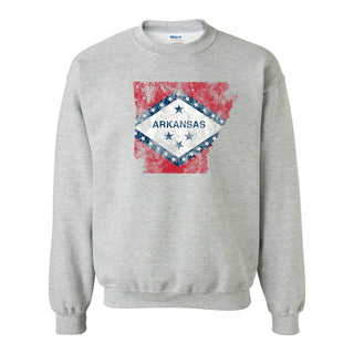 Arkansas Distressed State Flag Outline Crewneck Sweatshirt - Sport Grey