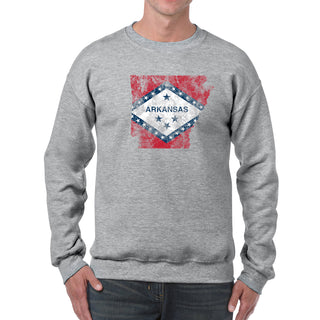 Arkansas Distressed State Flag Outline Crewneck Sweatshirt - Sport Grey