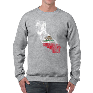 California Distressed State Flag Outline Crewneck Sweatshirt - Sport Grey