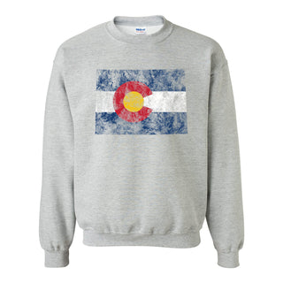 Colorado Distressed State Flag Outline Crewneck Sweatshirt - Sport Grey