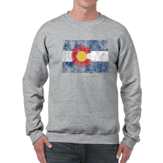 Colorado Distressed State Flag Outline Crewneck Sweatshirt - Sport Grey