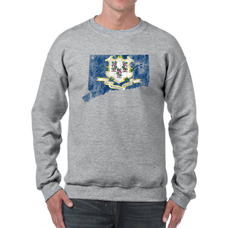 Connecticut Distressed State Flag Outline Crewneck Sweatshirt - Sport Grey
