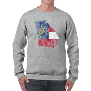 Georgia Distressed State Flag Outline Crewneck Sweatshirt - Sport Grey