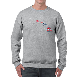 Hawaii Distressed State Flag Outline Crewneck Sweatshirt - Sport Grey