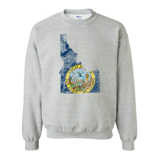 Idaho Distressed State Flag Outline Crewneck Sweatshirt - Sport Grey