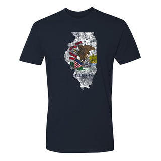 Illinois Distressed State Flag Outline NLA T-Shirt - Midnight Navy