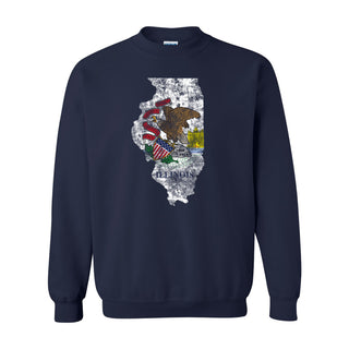 Illinois Distressed State Flag Outline Crewneck Sweatshirt - Navy