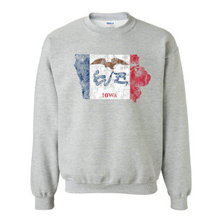 Iowa Distressed State Flag Outline Crewneck Sweatshirt - Sport Grey