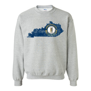 Kentucky Distressed State Flag Outline Crewneck Sweatshirt - Sport Grey