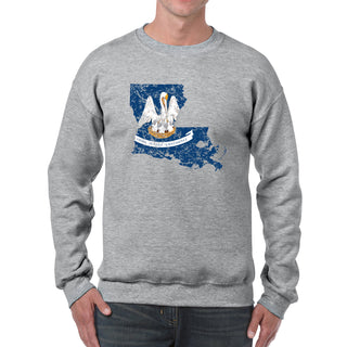 Louisiana Distressed State Flag Outline Crewneck Sweatshirt - Sport Grey