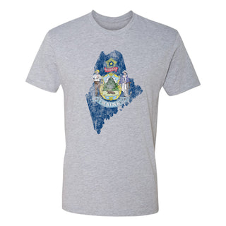 Maine Distressed State Flag Outline NLA T-Shirt - Heather Grey