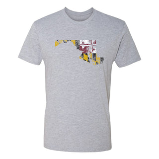 Maryland Distressed State Flag Outline NLA T-Shirt - Heather Grey