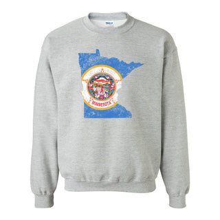 Minnesota Distressed State Flag Outline Crewneck Sweatshirt - Sport Grey