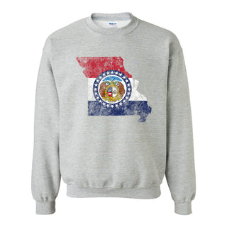 Missouri Distressed State Flag Outline Crewneck Sweatshirt - Sport Grey