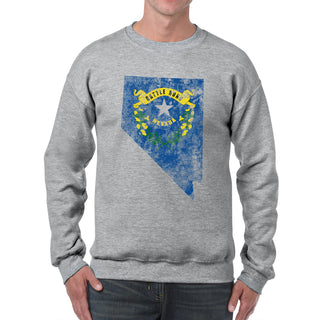 Nevada Distressed State Flag Outline Crewneck Sweatshirt - Sport Grey