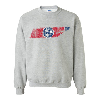 Tennessee Distressed State Flag Outline Crewneck Sweatshirt - Sport Grey
