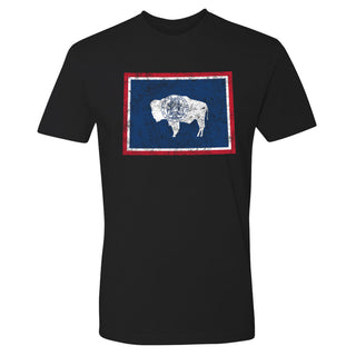 Wyoming Distressed State Flag Outline NLA T-Shirt - Black
