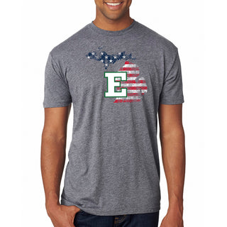 Eastern Michigan Patriotic State Silhouette NLA Triblend T-Shirt - Premium Heather
