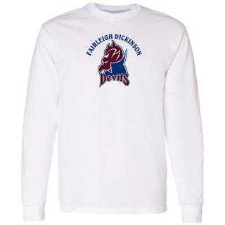 Fairleigh Dickinson University Devils Arch Logo Basic Cotton Long Sleeve T Shirt - White