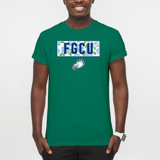 Florida Gulf Coast University Eagles Hibiscus Pattern Blocks Basic Cotton Short Sleeve T Shirt - Kelly
