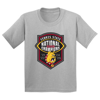 Ferris State 2025 Football National Champions Youth T-Shirt - Sport Grey
