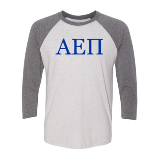 Alpha Epsilon Pi Greek Letter Block Raglan - Heather White/Premium Heather
