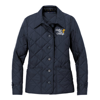 Alpha Phi Omega Primary Wordmark LC Brooks Brothers Women's Quilted Jacket - Night Navy