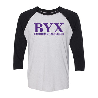 Beta Upsilon Chi Greek Letter Block Raglan - Heather White/Vintage Black