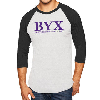 Beta Upsilon Chi Greek Letter Block Raglan - Heather White/Vintage Black