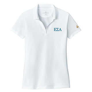 Epsilon Sigma Alpha Greek Letter Block LC Women’s Brooks Brothers Mesh Pique Performance Polo - White