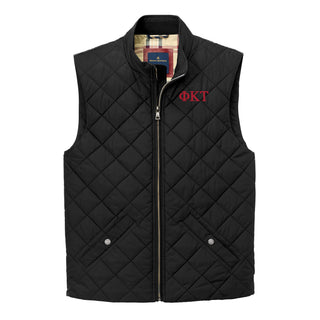 Phi Kappa Tau Greek Letter Block LC Brooks Brothers Quilted Vest - Deep Black