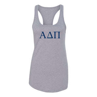 Alpha Delta Pi Greek Letter Block Racerback Tank - Heather Grey