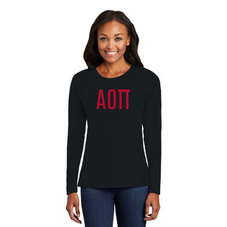 Alpha Omicron Pi Greek Letter Block Womens Long Sleeve - Black