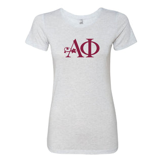Alpha Phi Greek Letter Block Womens NLA Triblend T-Shirt - Heather White
